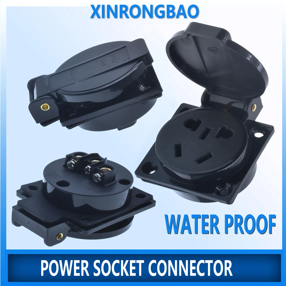 

Black AU/US/EU industry safety outlet 10A 250V IP44 NF certification Austrian waterproof power cover connector socket dust-proof