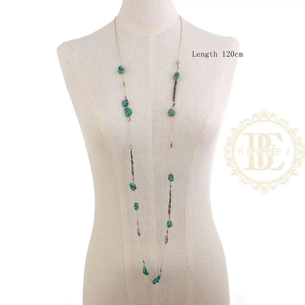 One Fashion Jewelry Semi-Precious Synthetic Stone Hand Linked Long Necklace - 1200mm (BE182)