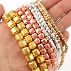 Wholesale Cube Gold Color Hematite Beads Natural Stone for Jewelry Making Loose Spacer Faceted Beads DIY Necklace Bracelet