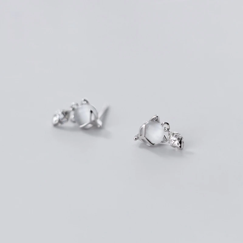 925 Sterling Silver 100% Jewelry Fox Earrings Female Stud Unusual Hypoallergenic Fine Jewelry For Women Animal Accessories 2021