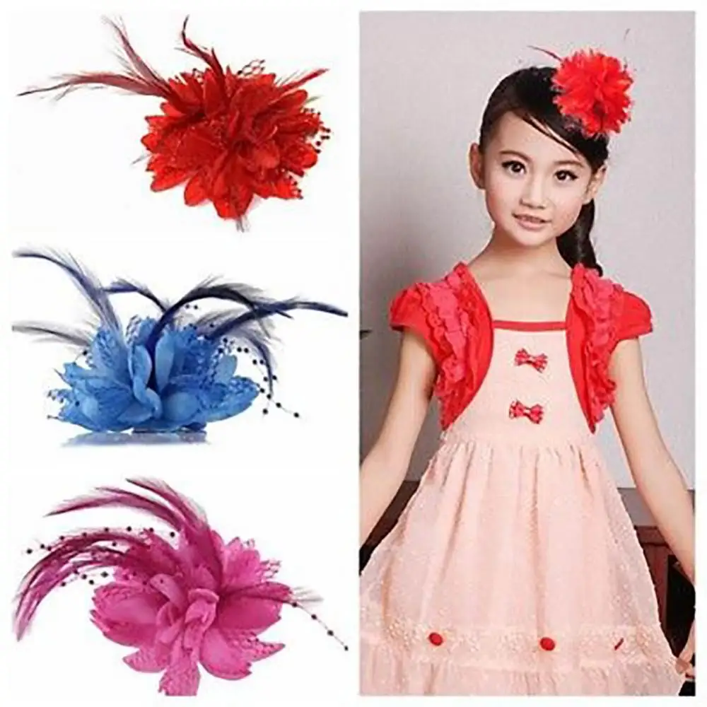 Fashion Flower Feather Bead Corsage Hairband Pin Wedding Headwear Decor Gift