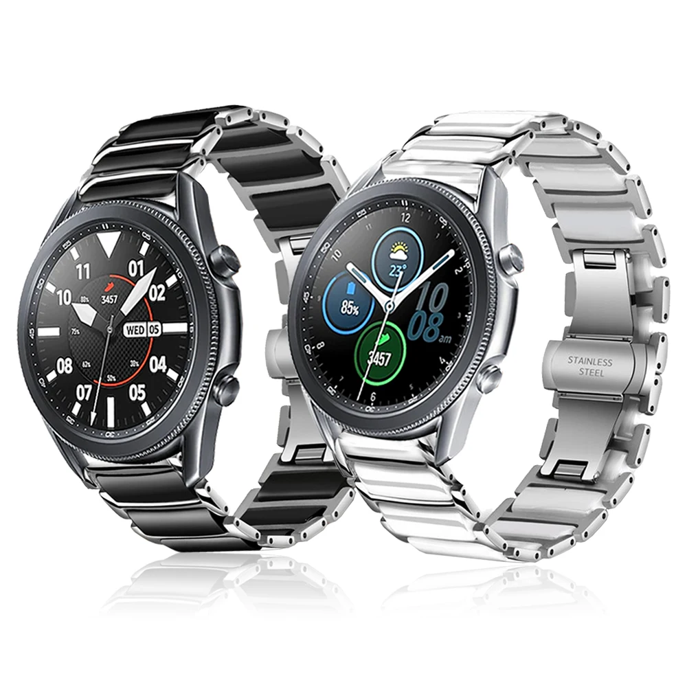 Stainless steel + ceramic strap for Samsung Galaxy Watch 3 45mm 41mm Wrist Band Active 2 44mm 40mm / Gear S3 Watchband Bracelet