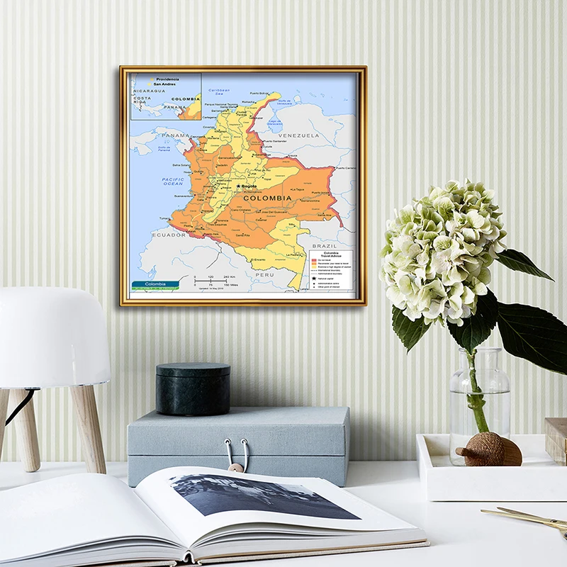 In Spanish 60*60 cm Colombia Map  Modern Wall Art Poster Canvas Painting Living Room Home Decoration Study Supplies Travel Gift