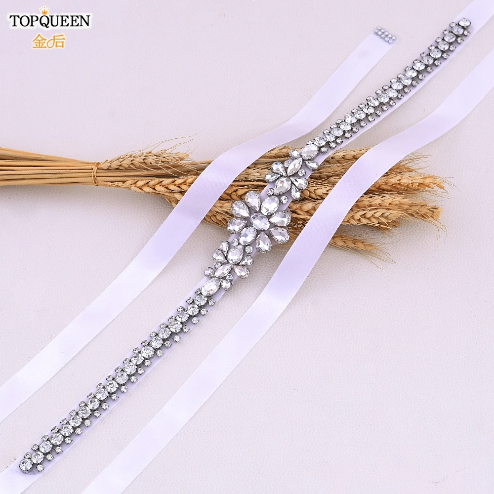 TOPQUEEN S258 Luxury Wedding Belt with Rhinestones Woman Stone Belt Wedding Dress Belt Jeweled Belt for Formal Dress Custom Belt