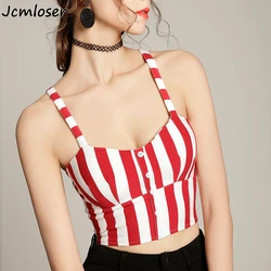 Jcmloser 2021 lato paski Camisole kobiety seksowny gorset wierzchnia kamizelka Blackless wyściełane przycięte Retro Camisole ubrania Dropshipping