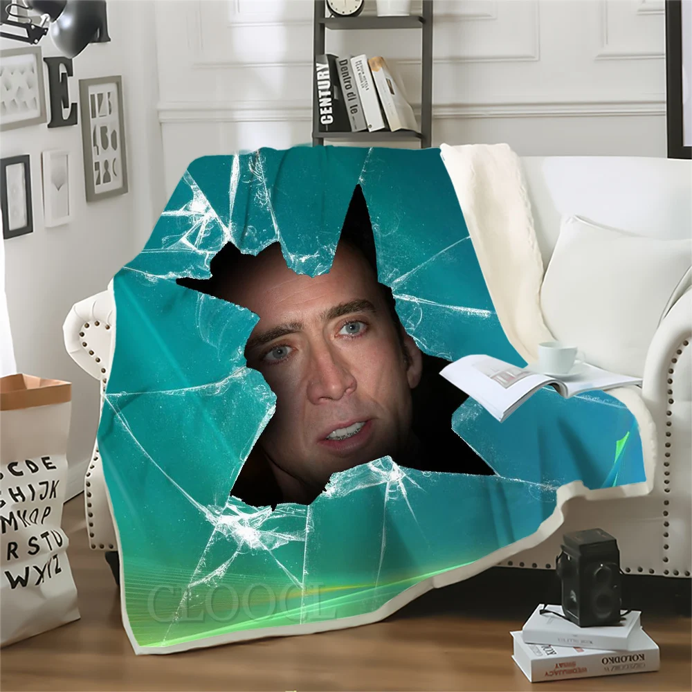 Custom Blanket Funny Actor Nicolas Cage Stare At You Printed Throw Blanket for Beds Teenager Home Decoration Bedding Adult Quilt