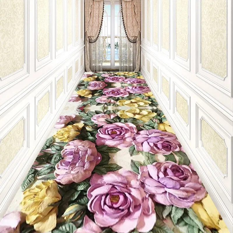 Reese Flower Clusters Long Veranda Lobby Carpets Living Room Porch Anti Slip Wedding Rugs Stairway Hallway Corridor Aisle Hotel