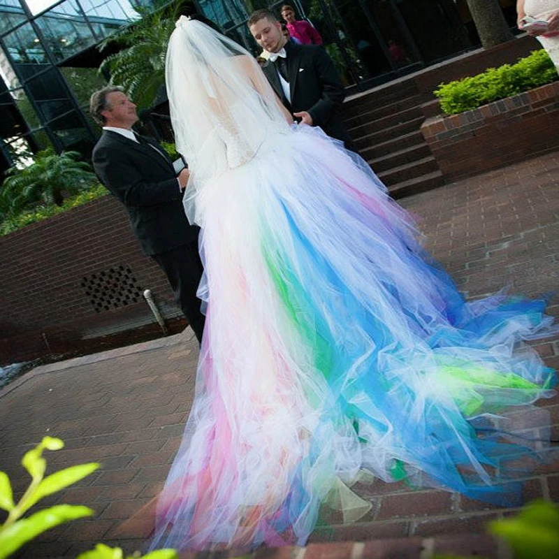 Robe De Mariage Multi Colored Amazing Wedding Halter Tulle Ball Gown Bride vestido de noiva Custom Made Mother of Bride Dresses