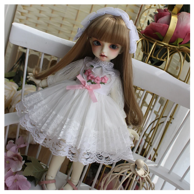 

Doll dress 1/4 1/6 BJD white dress cute simple clothes for blyth 1/6 1/4 BJD SD doll accessories doll dress+hair decoration