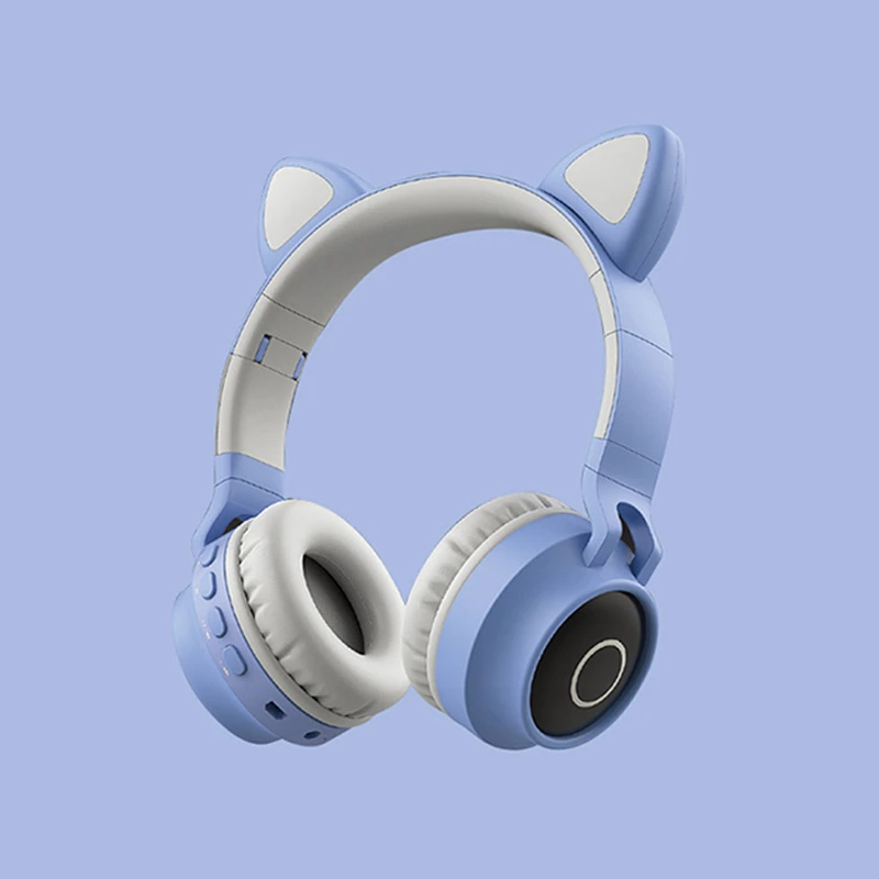 LED Cat Ear Headphones Noise Cancelling Bluetooth 5.0 Adults and Kids Headset Support TF Card FM Radio With Mic Wireless+Wired