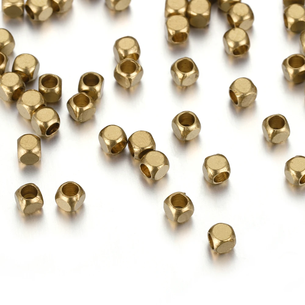 100pcs Brass Cube Square Spacer Beads 1.5mm-5mm Loose Charm Bead for DIY Bracelets Necklaces Jewelry Making Accessories Supplies