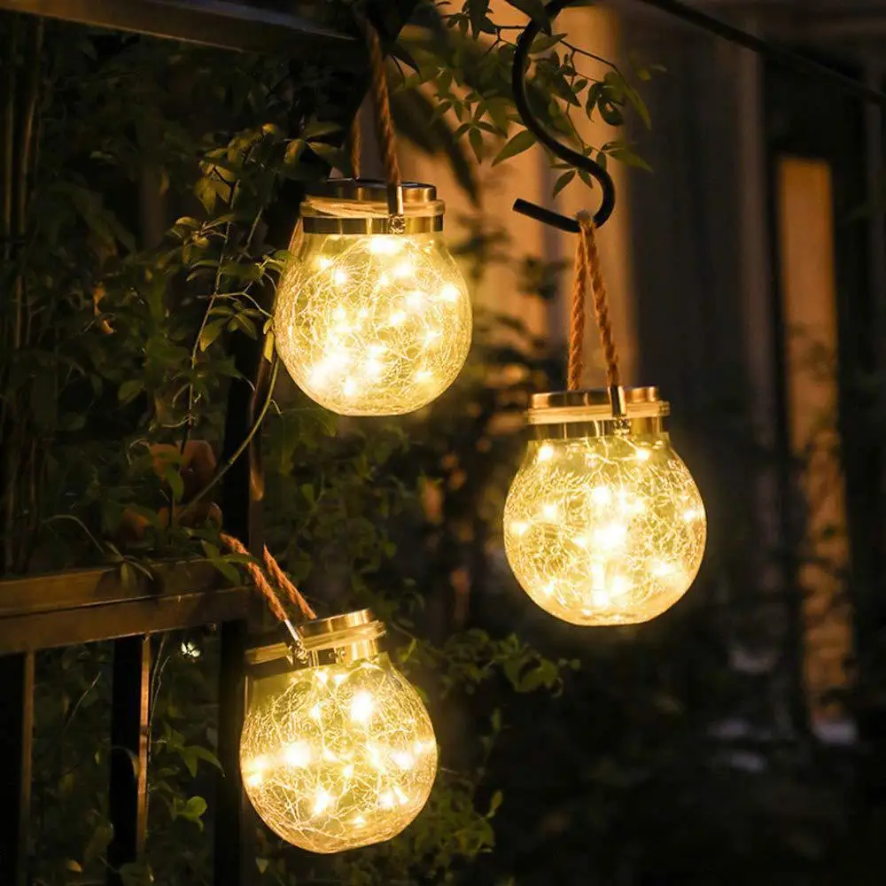 

20LED Solar Power Lamp Solar Fairy Cap Light Mason Jar Lid Lamps with Glass Lampshade Outdoor Garden Decoration Christmas Lights