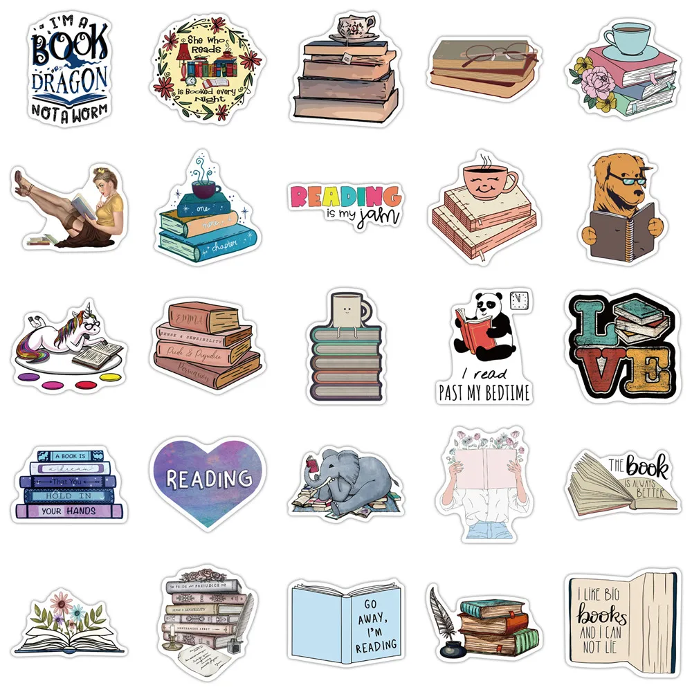 50pcs Love Reading Stickers For Luggage Skateboard Guitar Laptop Water Bottle Car Decals Kids Gifts Toys