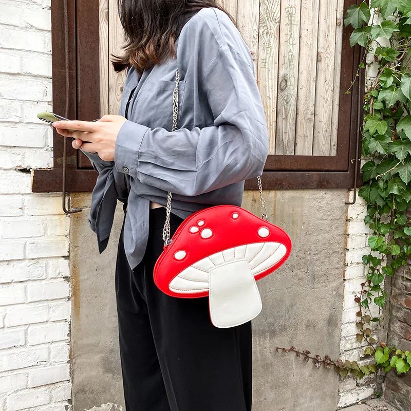 Personality Design Funny Cute Cartoon Pu Mushroom Shape Messenger Bag Summer Cute Chain Shoulder Bag