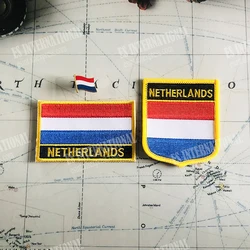 NETHERLANDS National Flag Embroidery Patches Badge Shield And Square Shape Pin One Set On The Cloth Armband  Backpack Decoration