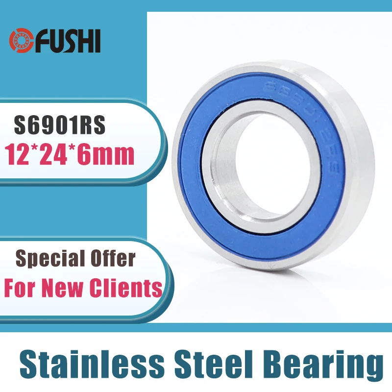 10PCS S6901RS Bearing 12*24*6 mm ABEC-3 440C Stainless Steel S 6901RS Ball Bearings 6901 Stainless Steel Ball Bearing