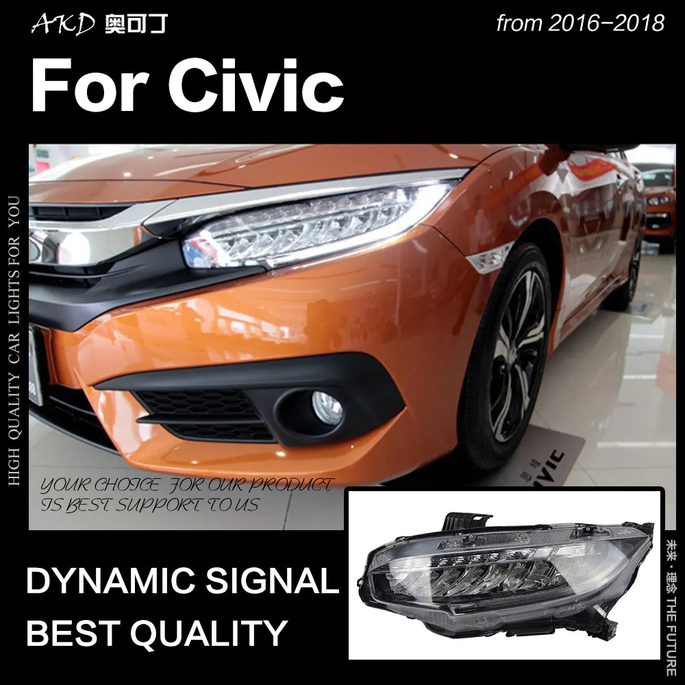 AKD Car Styling per fari civici 2016-2018 New Civic X LED Headlight LED DRL Hid Head Lamp Angel Eye Bi Xenon accessori