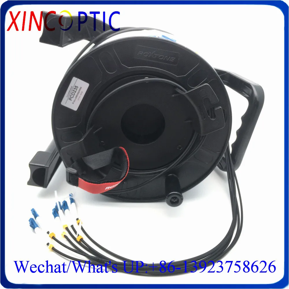 6C,OM3-300,MM,4.8mm,6Core LCUPC-LCUPC 150/200M With PCD310 Drum Fiber Optic Patch Cord Jumper LSZH/TPU LC  Armored Black Cable