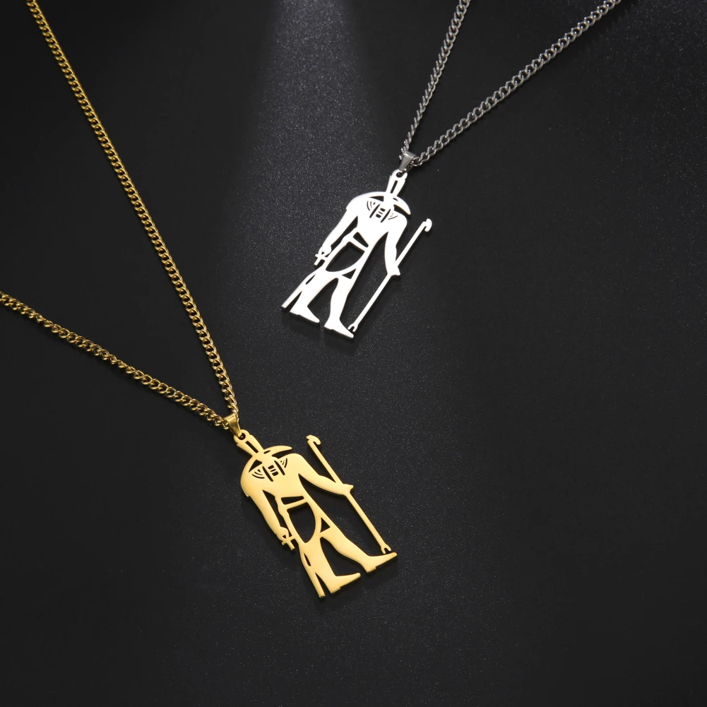 Lemegeton Egyptian Astrology Gothic Horus Anubis Pendant Necklace for Men Women Stainless Steel Courage Willpower Amulet Gift