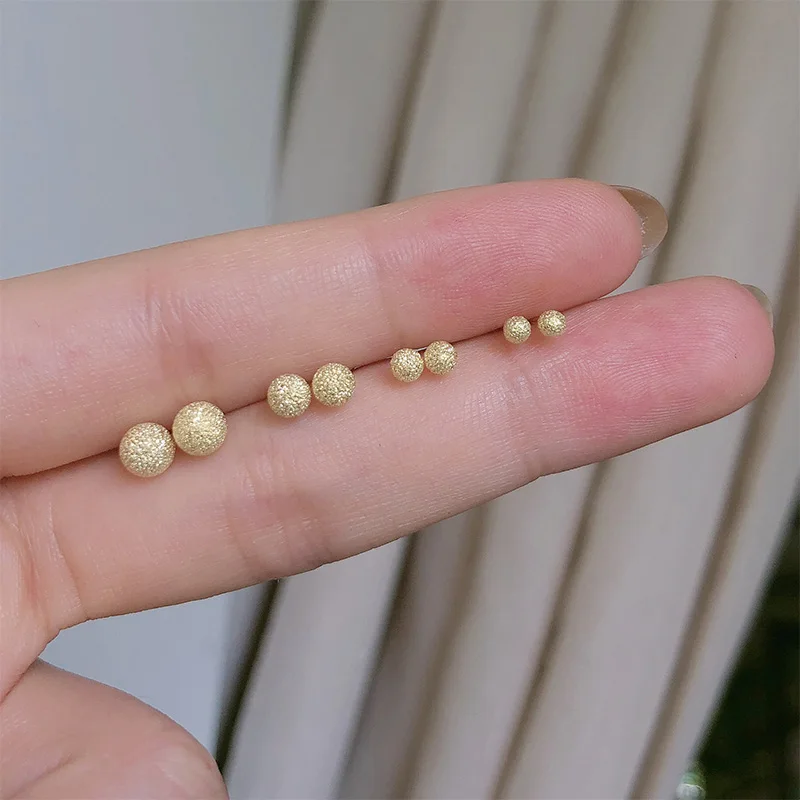 1 Pair Stainless Steel Frosted Round Ball Stud Earrings For Women/Girls Prevent Clogging Ear Bone Nail Simple Jewelry Gifts