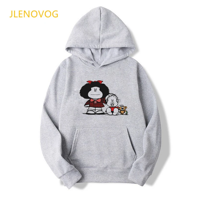 

Women Men Hoodies Cartoon PAZ Mafalda Or QUIERO Cafe Printed Sweatshirts For Autumn With Hip Hop Winter Hoodies