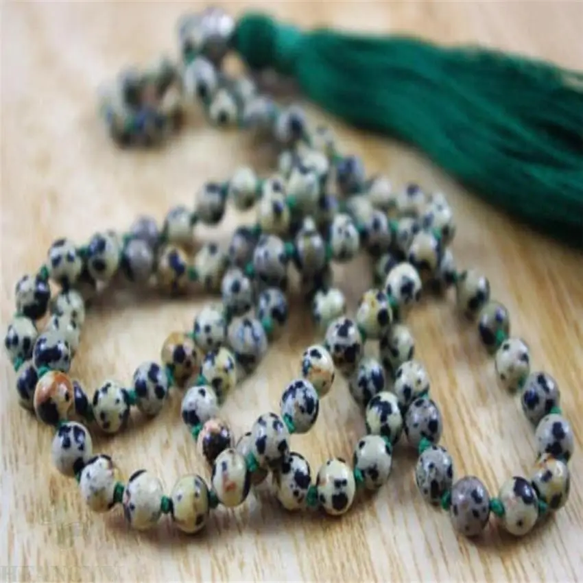 6mm Spotted stone Tassel Mala necklace 108 Beads Gemstone energy Bless Meditation natural yoga Wrist Lucky cuff Tassel Wristband