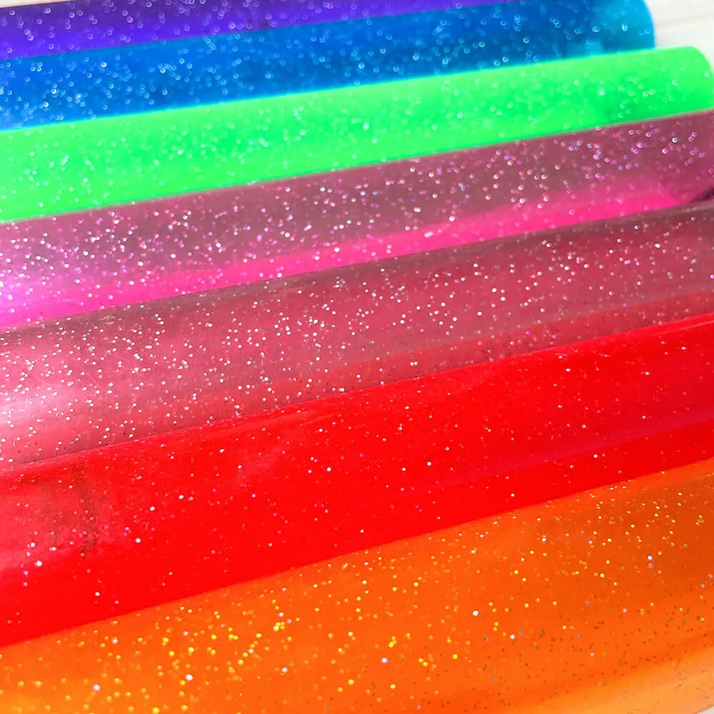 20x30cm Glitter Powder Leather Transparent PVC Jelly Vinyl Fabric for Party Decoration DIY Hair Bow Handmade Crafts Materials