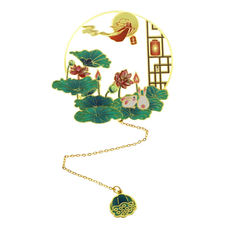 

1pc Mid-Autumn Jade Rabbit Bookmarks Creative Classical Exquisite Metal Art Pattern Book Mark Page Folder Office School Supplies