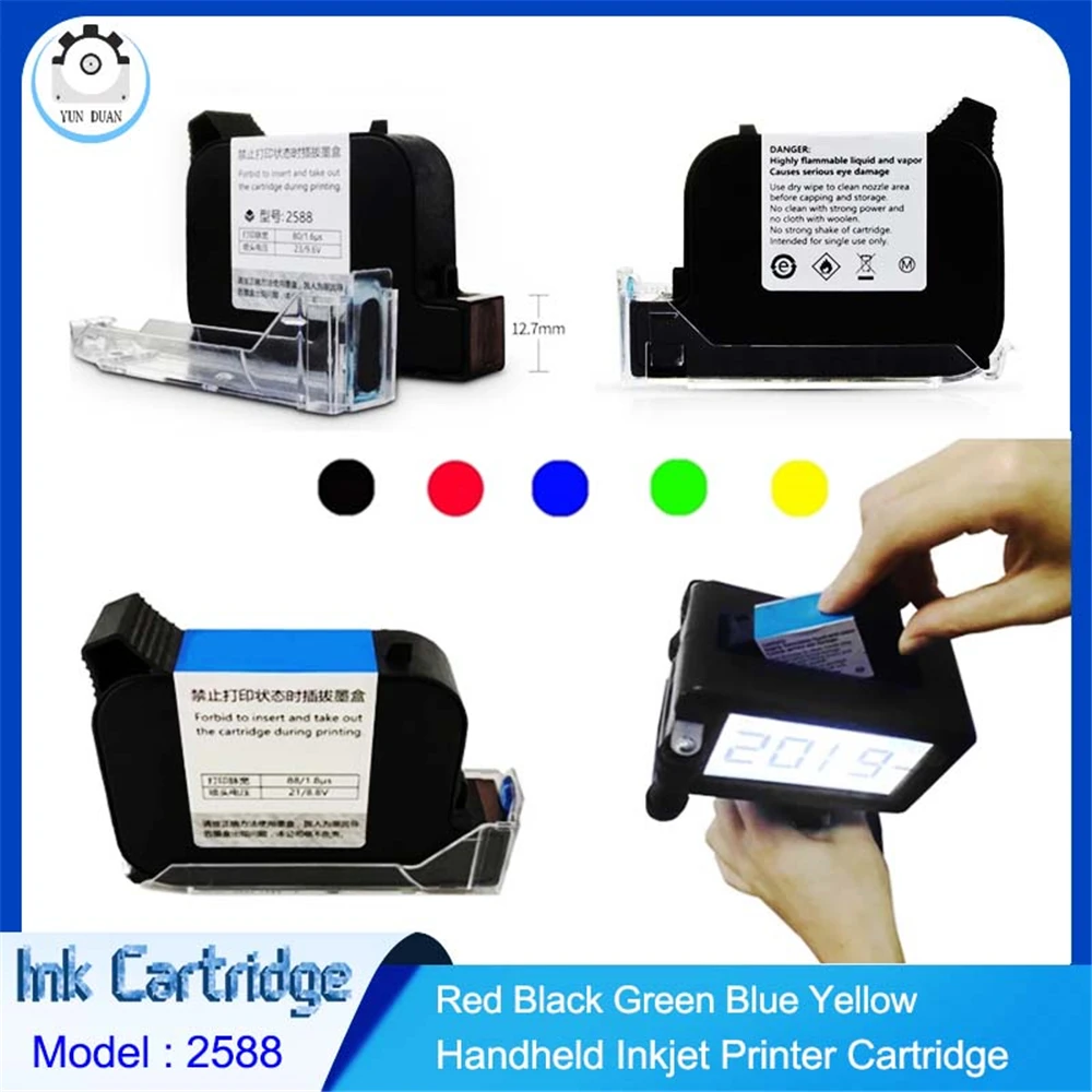 Fast Dry Ink Cartridge for Not Encrypted Handheld Inkjet Printer 2588 42ML 12.7mm Eco Solvent Based Quick Drying Ink Black Blue