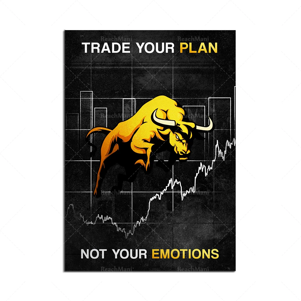 Trade your plan instead of your emotions financial stock market motivational canvas wall art poster printing office decoration