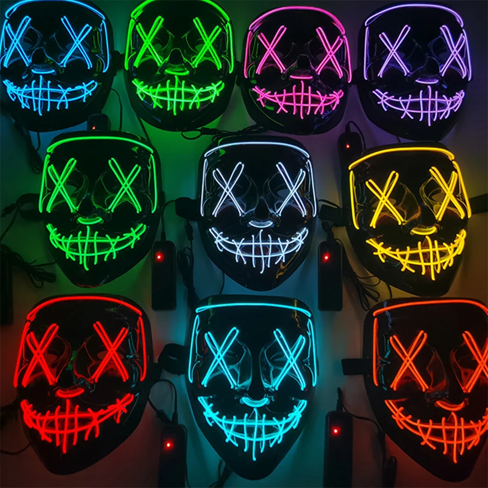 Halloween Party Masque Masquerade Masks Neon Maske Light Glow In The Dark Horror Mask Glowing Masker Mixed Color Mask Led Mask