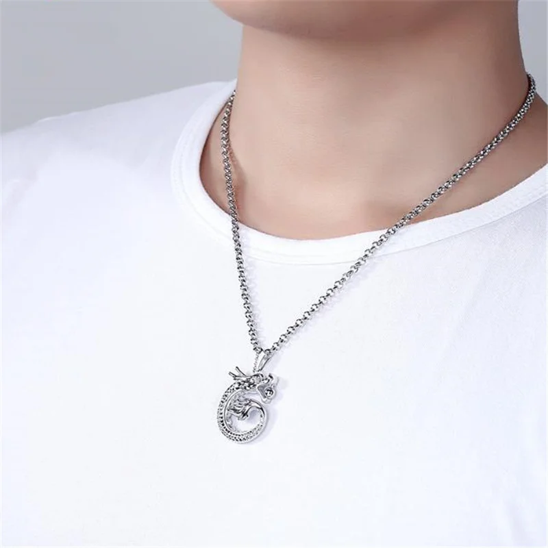Exquisite Craved Dragon Pendant Necklace For Men Jewelry  2025 Vintage Male Chain Choker Necklace Accessories Boy