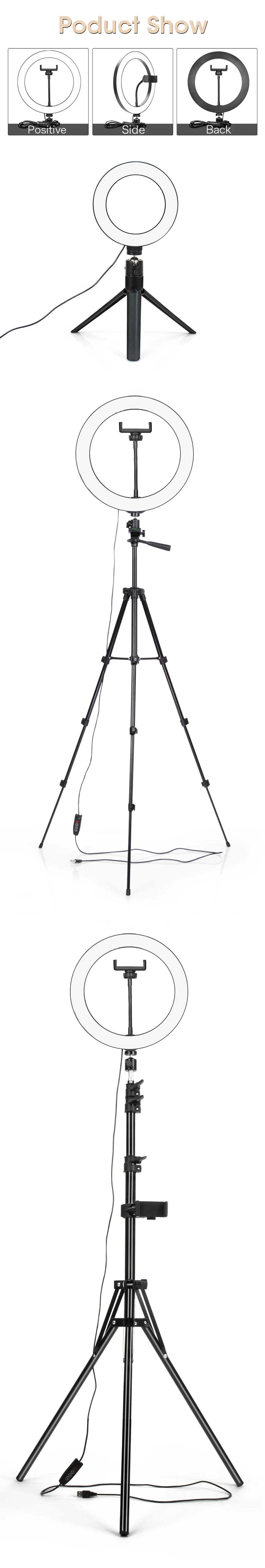 LED Photography Light Selfie Ring Light Lamp With Tripod For Phone Holder Stand Photo Lamp Ringlight For Live Video Streaming