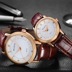 WLISTH Brand Fashion Leather Couple Women Watches Waterproof Trend Gold Case Student Men Gift Wrist Watch Relogio Masculino