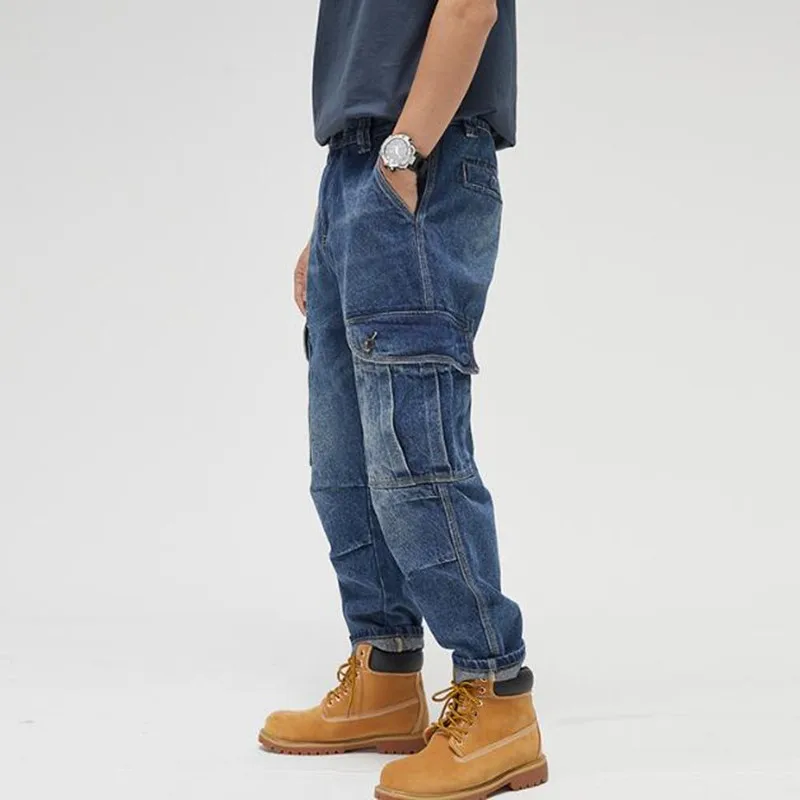 Men Cargo Jeans Mens Denim Hip hop Loose Pants Rap Jeans For Boy Rapper Denim Jeans