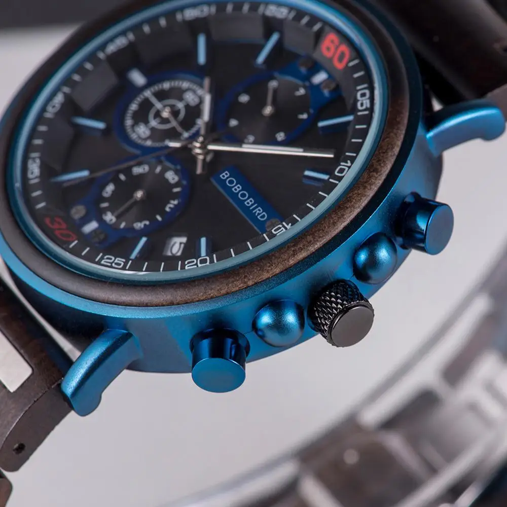 BOBO BIRD, logotipo personalizado con nombre, reloj de madera personalizado para hombre, cronógrafo de lujo de marca superior, relojes militares,