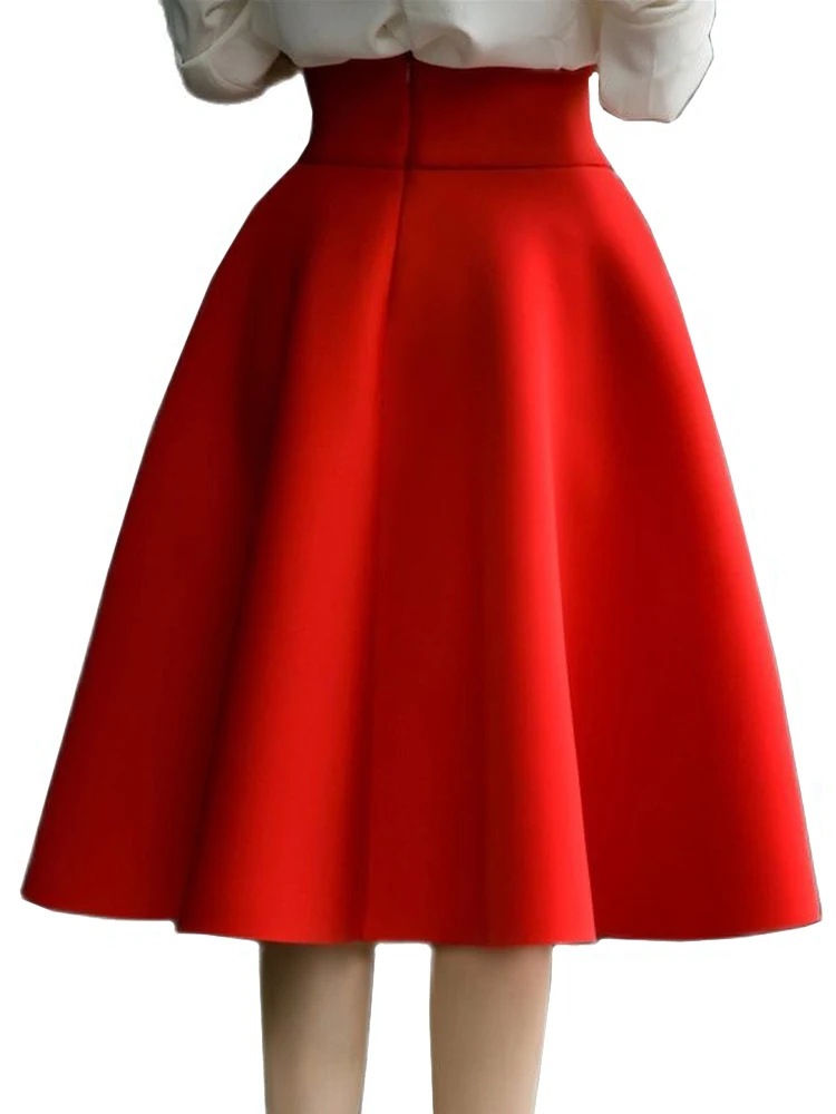 XS-5XL Women Skirt High Waisted Skirt Female White Knee Length Bottoms Pleated Skirt Saia Midi Pink Black Red Blue Burgundy