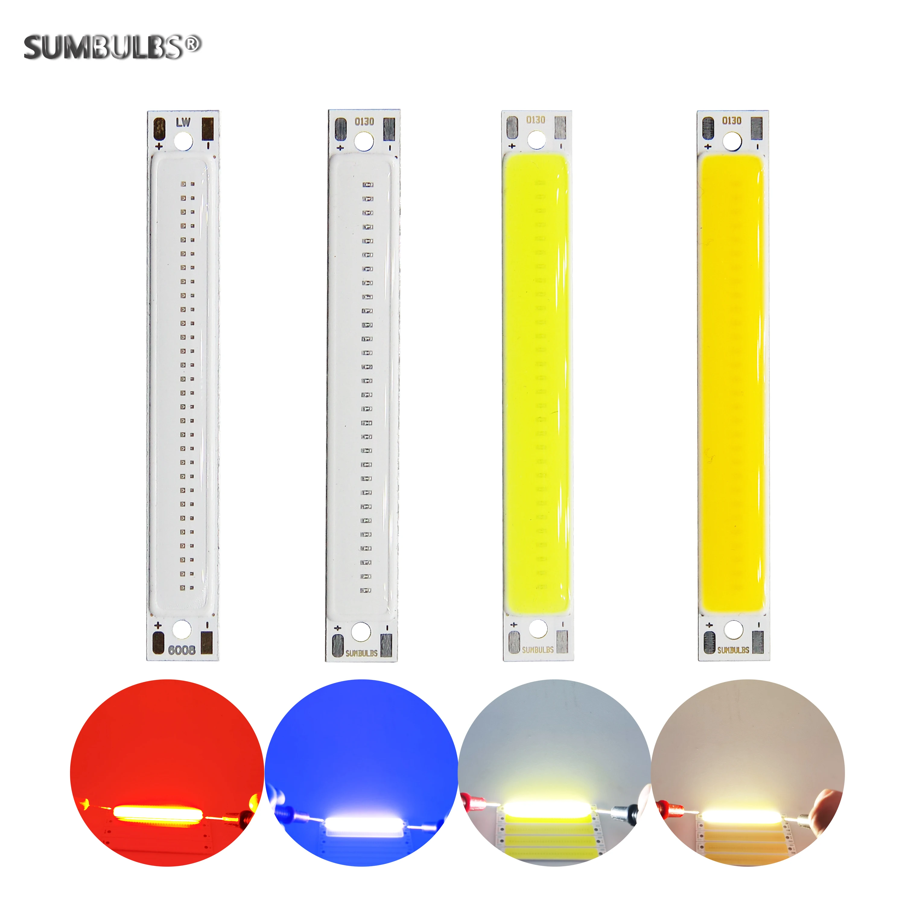 SUMBULBS 60x8mm LED COB Strip for Bicycle Taillights 1.5W 3W 3V DC Warm White Blue Red COB LED Light source for DIY Work Lamp