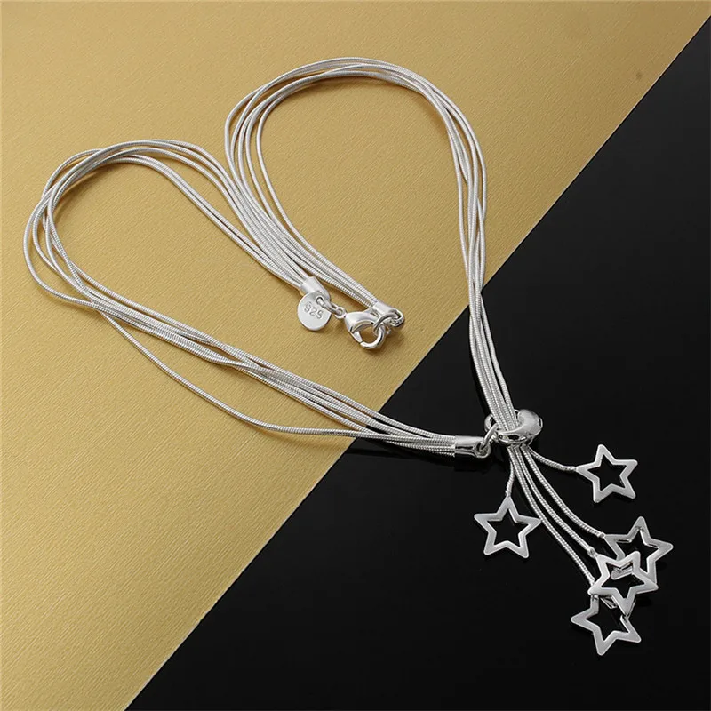 2024 Hot Selling 925 Sterling Silver Five Star Pendant Necklace Snake Chain For Woman Wedding Engagement Jewelry Party Gifts