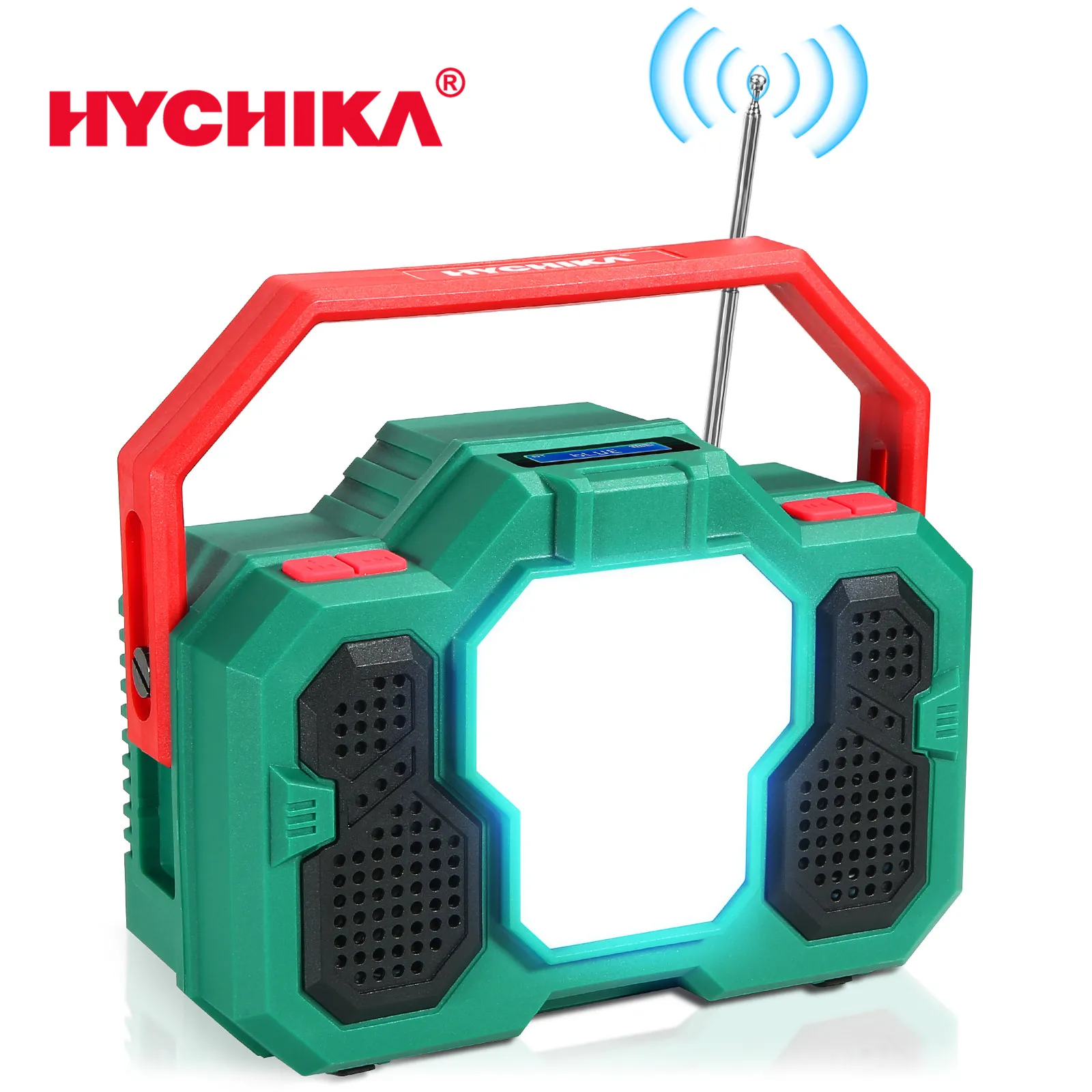 HYCHIKA-Radio de emergencia con luz LED multifunción, altavoz estéreo con Bluetooth, cargador portátil para emergencias en exteriores y en el hogar, 8000Ah