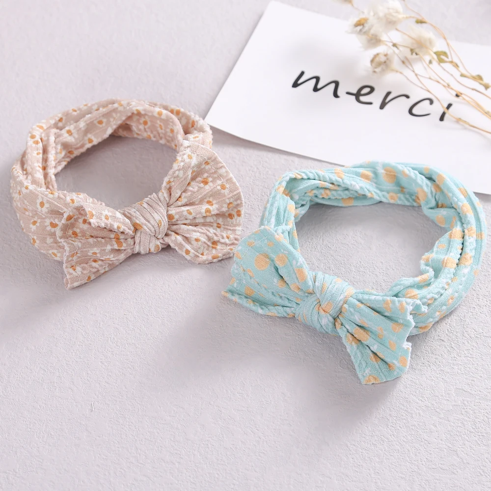 New Floral Print Nylon Baby Headbands Cable Knit Wide Nylon Head Wraps Newborn Ribbed Bows Nylon Baby Turban,Kid Girls Headwear