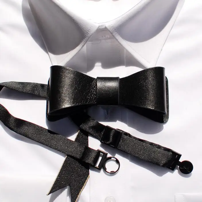 Genuine Leather Bow tie Host Black Men Vintage Stage Party