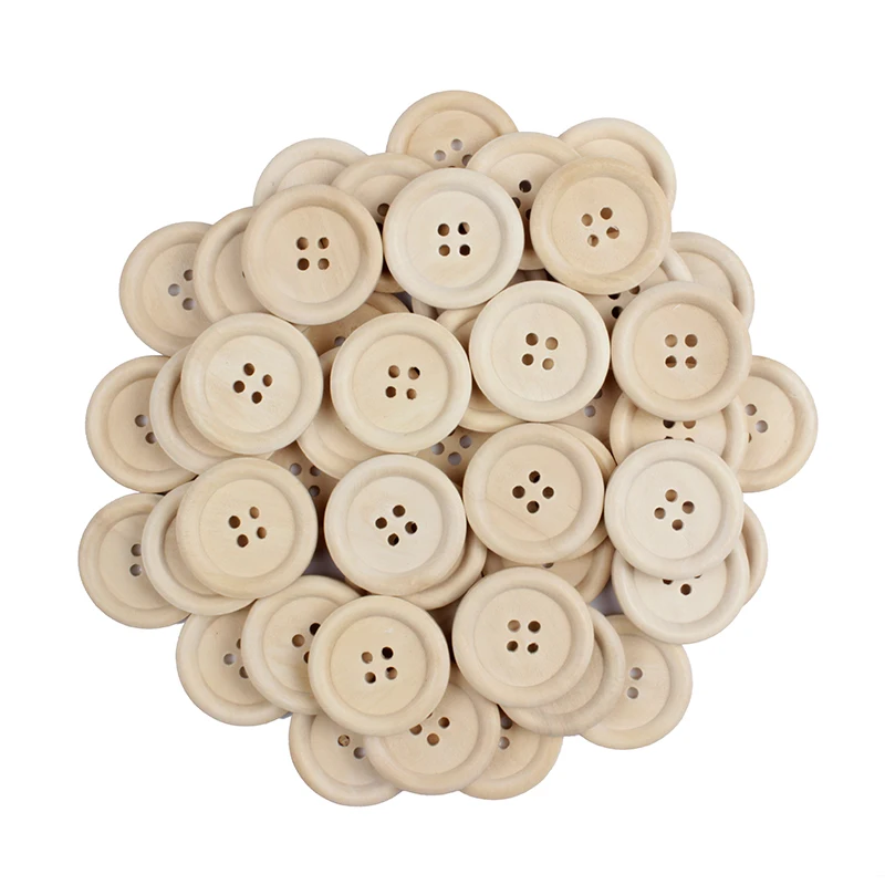 15mm/20mm/25mm 4-Holes Nature Color Wooden Buttons For Craft Round Sewing Button Scrapbook DIY Home Decoration Accessories