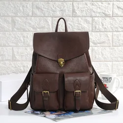 Nesitu Highend Coffee Black Full Grain Vegetable Tanned Genuine Leather Women Backpack Female Girl Lady Travel Bag M6019