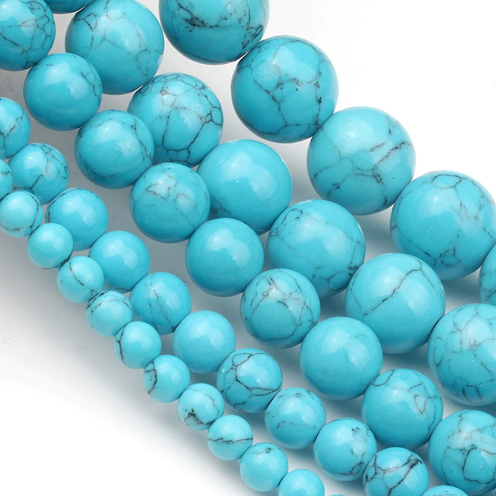 4/6/8/10/12mm Natural Blue Howlite Turquoises Stone Beads For Diy Bracelet Accessories Jewellery Making 15\'\'