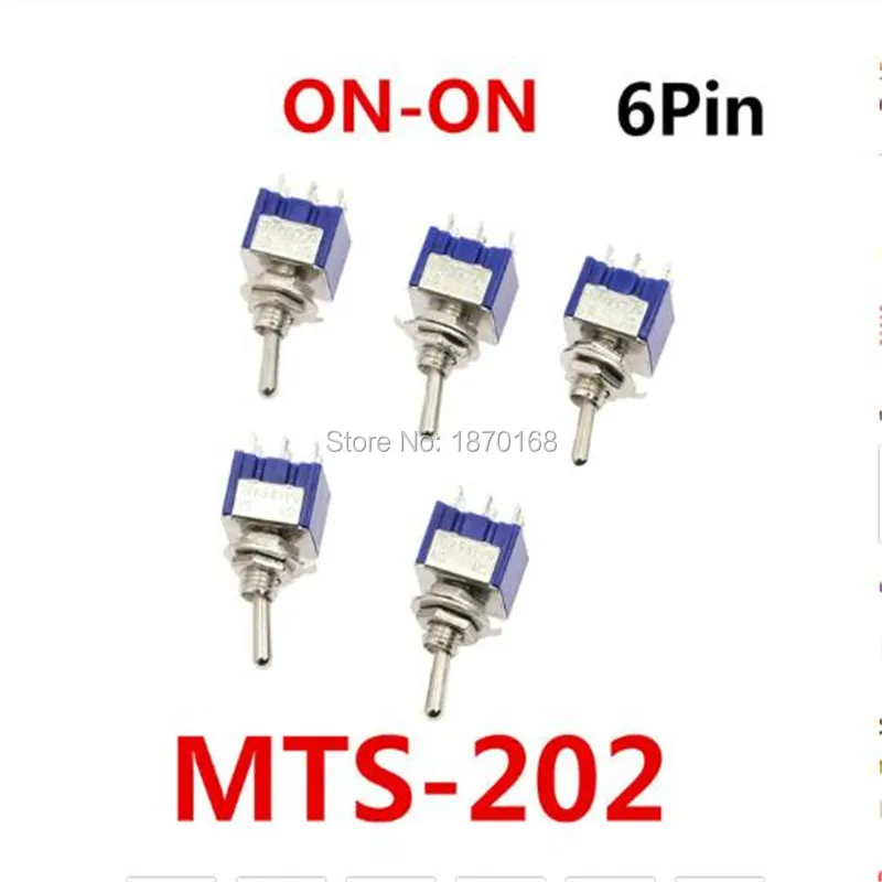 10 قطعة MTS-202 MTS-203 AC 125V 6A أمبير على/على 2 موقف DPDT 6 دبابيس تبديل مصغرة التبديل