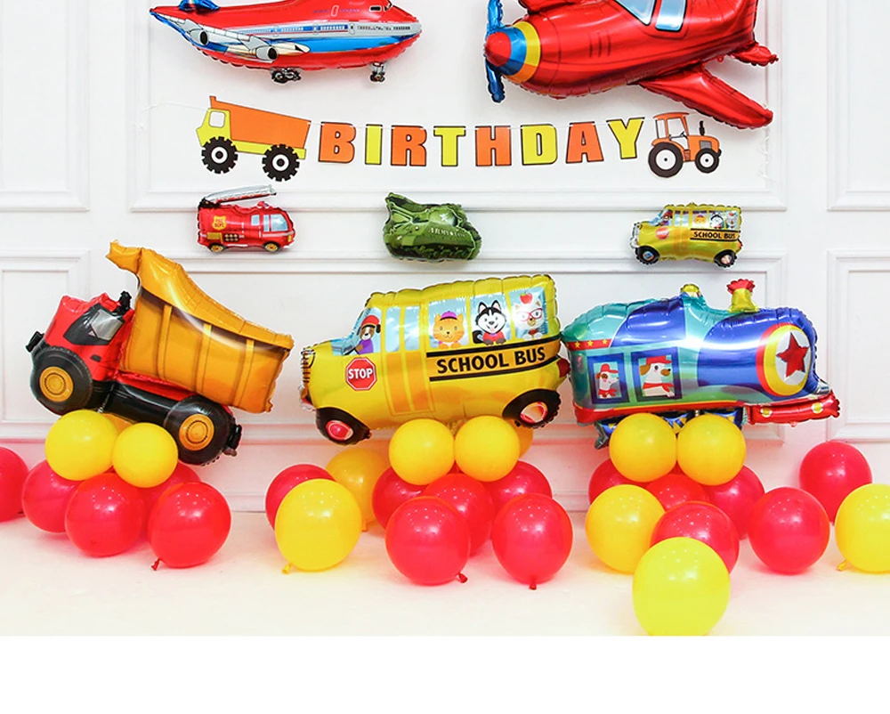 Flugzeug Auto Folie Helium Luftballons Bus Polizei Auto Feuerwehrauto Engineering Modell Ballon Junge Kinder Thema Geburtstag Party Dekoration – Detail 17