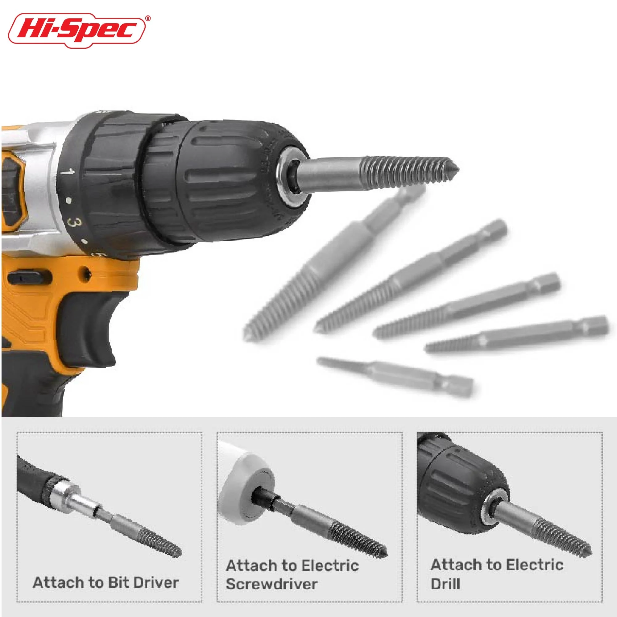 Hi-Spec 5 Pieces of Damaged Screw Extractor, Hexagonal Handle Screw Stripper, 5-18 Mm Broken Screw Removal Power Tool