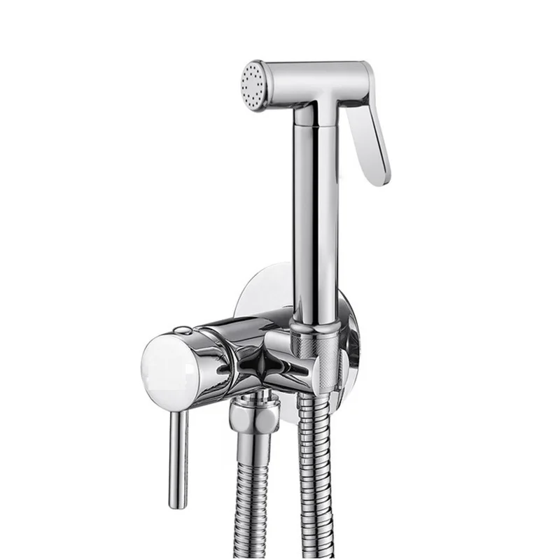 

Bathroom Bidet Sprayer Toilet Faucet Chrome Brass Hand-held Wall-mounted Mixer Hot And Cold Water Bidet Faucet With Hose