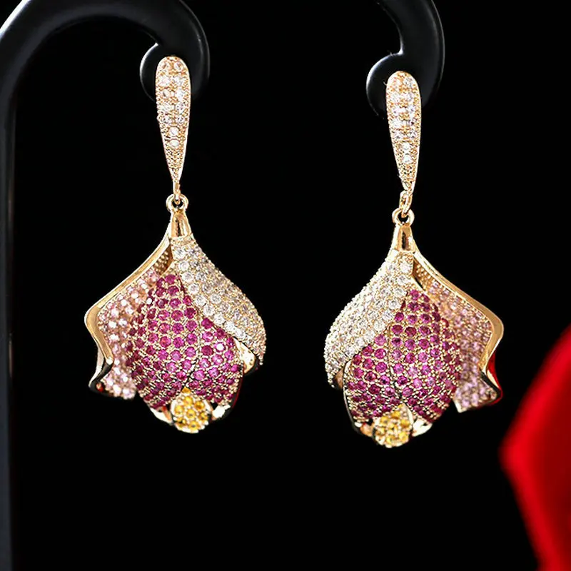 

1pair Bud Shaped Earring Studs Fashion Earring Drop Dangle Luxury Earring Fashion Jewelry for Gift 2 Color